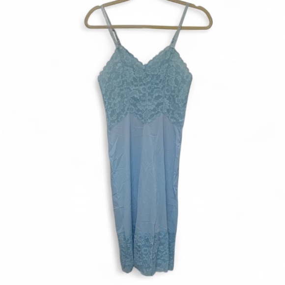 Vintage Vanity Fair Blue Lace Trim Slip Dress - Picture 1 of 10